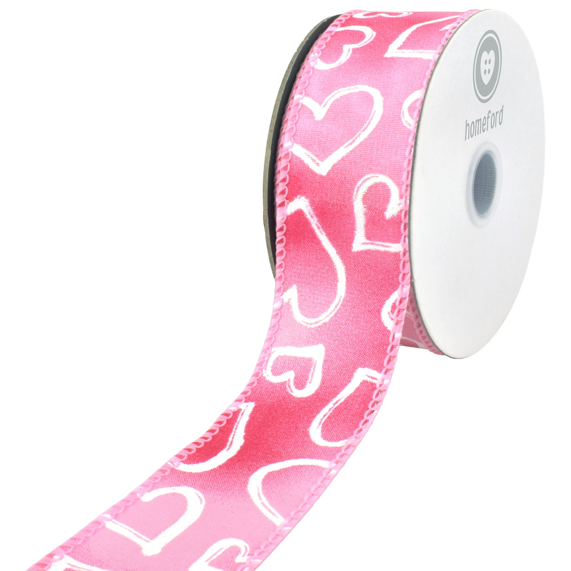 Homeford Valentine's Iridescent Heart Outlines Wired Ribbon, Pink ...