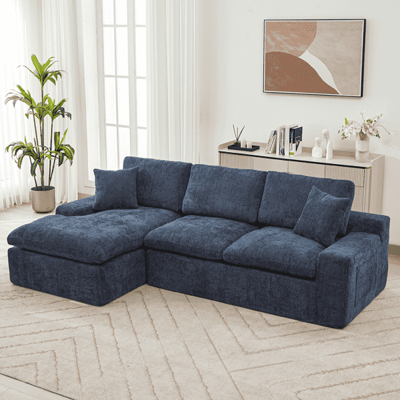 Homefun 107.9" Modular Cloud Sectional Sofa Double Layer Plush Cushion Storage Pockets Space Saving Living Room Apartment Furniture