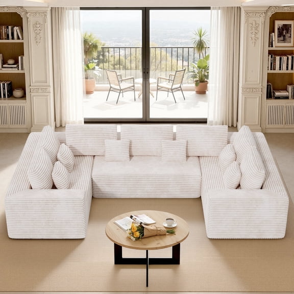 Homefun 136'' Large Sectional Cloud Sofa with Chaise,U Shaped Boneless Sofa,No Assembly Required Deep Seat Modular Lounge for Living Room
