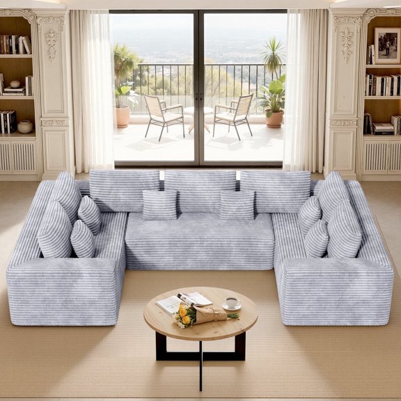 Homefun 136'' Large Sectional Cloud Sofa with Chaise,U Shaped Boneless Sofa,No Assembly Required Deep Seat Modular Lounge for Living Room