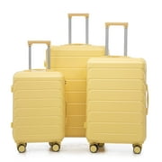 Homefun 3 Piece ABS Spinner Luggage Set 20 24 28 Inch Matching Color Combination Lock Carry On Suitcase,Yellow