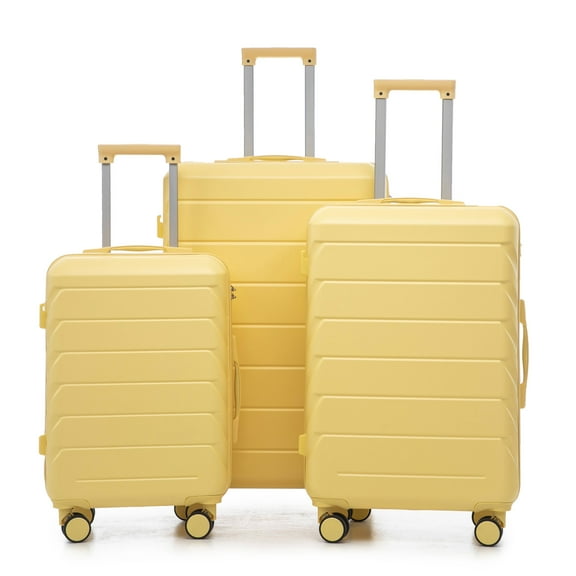 Homefun 3 Piece ABS Spinner Luggage Set 20 24 28 Inch Matching Color Combination Lock Carry On Suitcase,Yellow