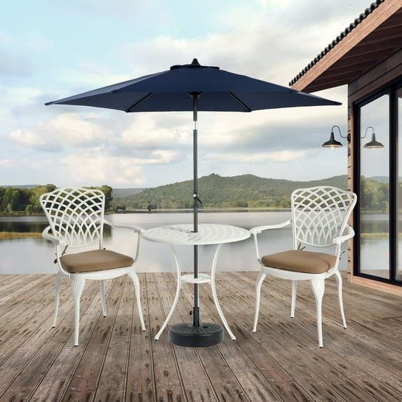 Homefun 3-Piece Cast Aluminum Bistro Set - All-Weather Outdoor Table & 2 Chairs w/Umbrella Hole, Rust-Proof Patio Furniture for Garden/Backyard with Cushion