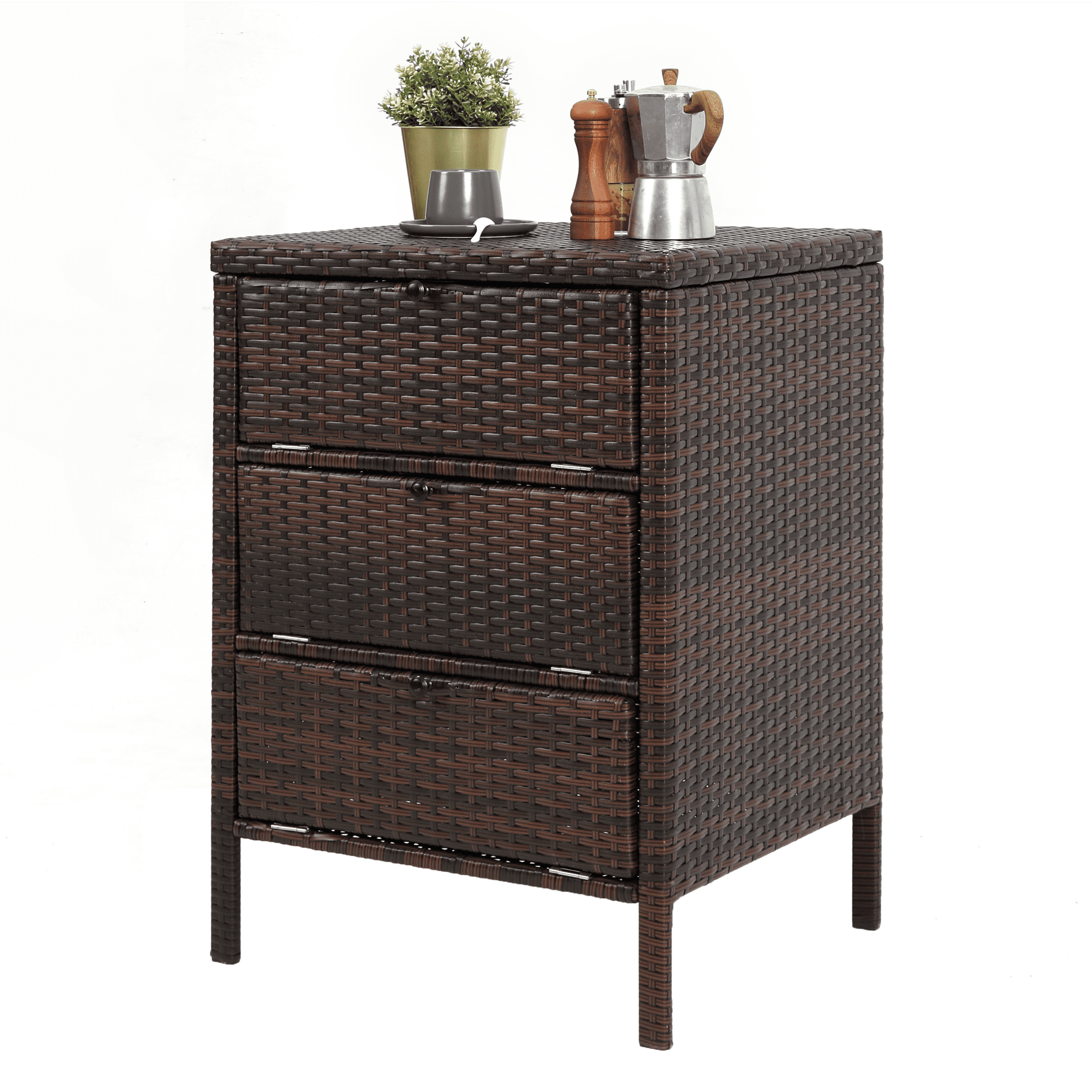 "Homefun Outdoor Waterproof 32""H Rattan Wicker Patio Storage Cabinet ...
