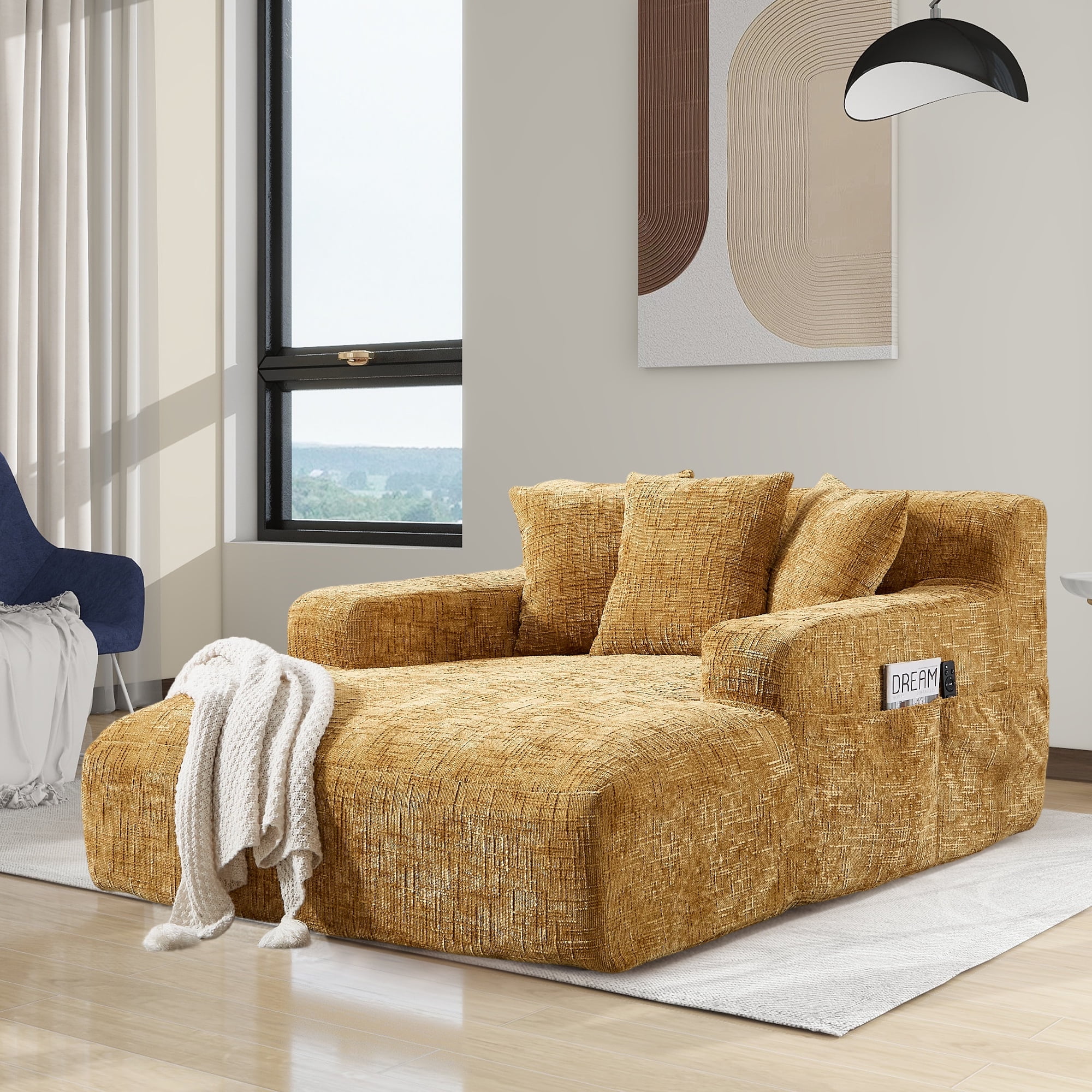 Homefun 61"Chenille Oversized Sofa Bed Chaise Lounge Chair No Assembly ...