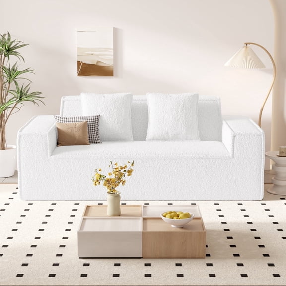 Homefun 75" Teddy velvet Loveseat Sofa,2-Seater Memory Foam Couch with 2 Pillow,No Assembly and Pet Friendly