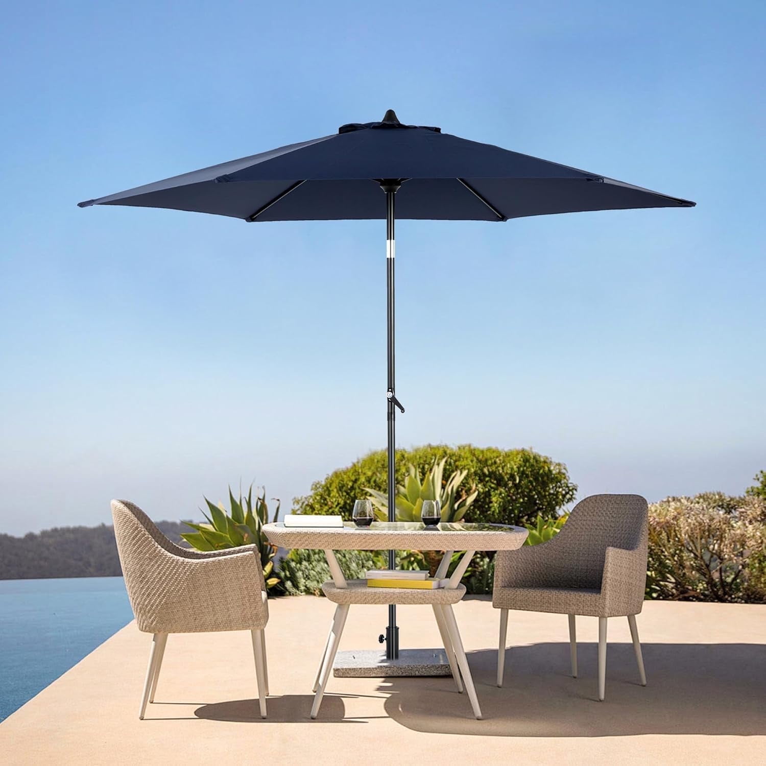 6 patio umbrella with tilt Homefun 9ft Outdoor Patio Umbrella Push Button Tilt Crank Market Umbrella 6  Ribs Heavy Duty for Deck Backyard Pool(No base)