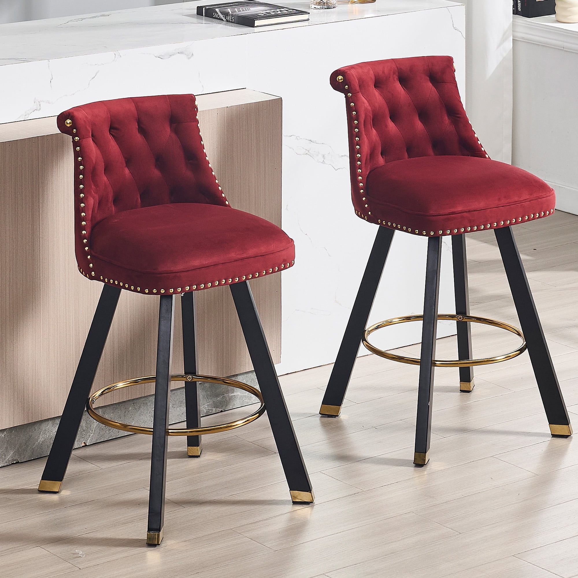 Homefun 2 Pack Velvet Swivel Bar Stools Adjustable Backrest Detachable ...