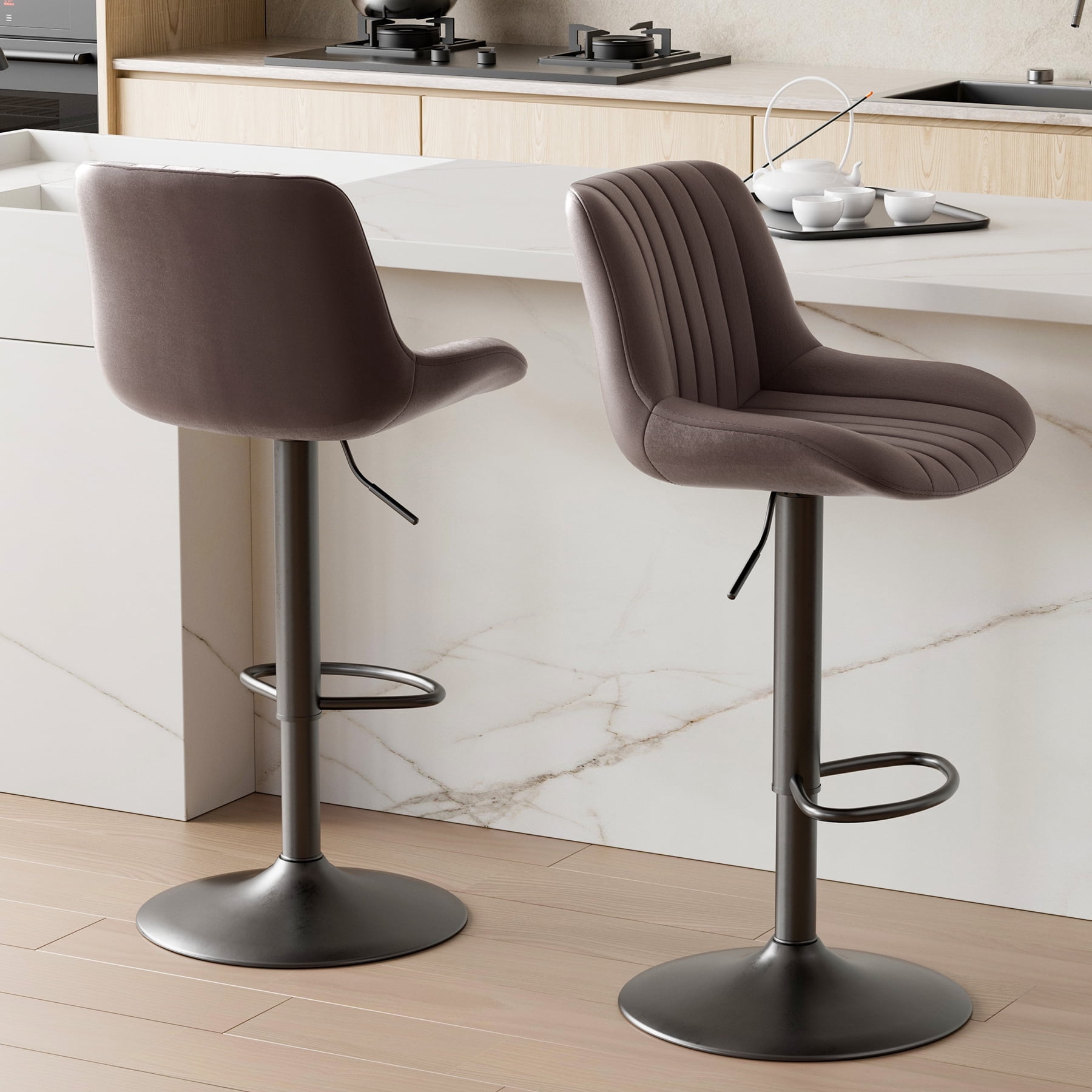 Homefun Adjustable Swivel Bar Stools Set of 2 Performance Fabric Back ...