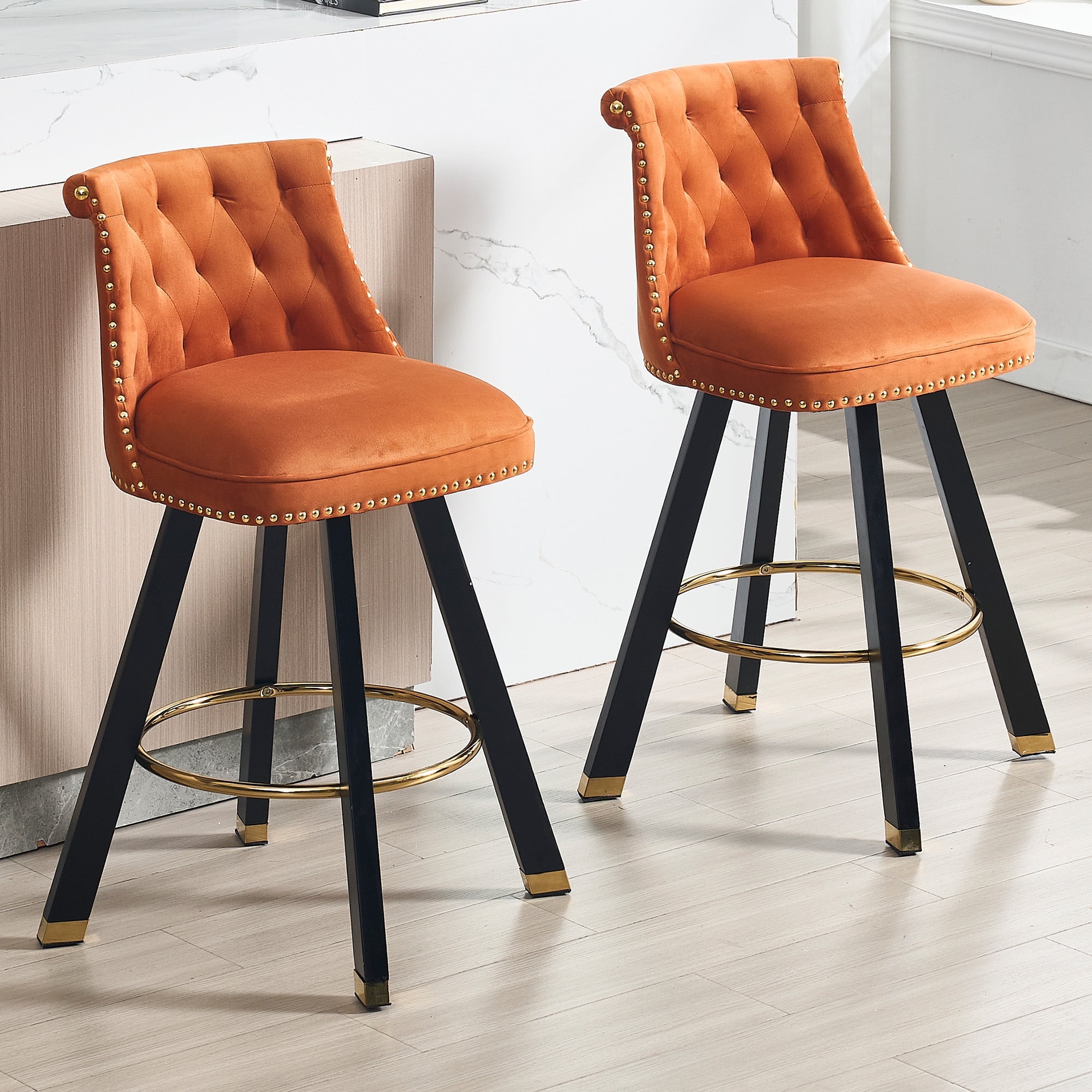 Homefun Pack Velvet Swivel Bar Stools Adjustable Backrest