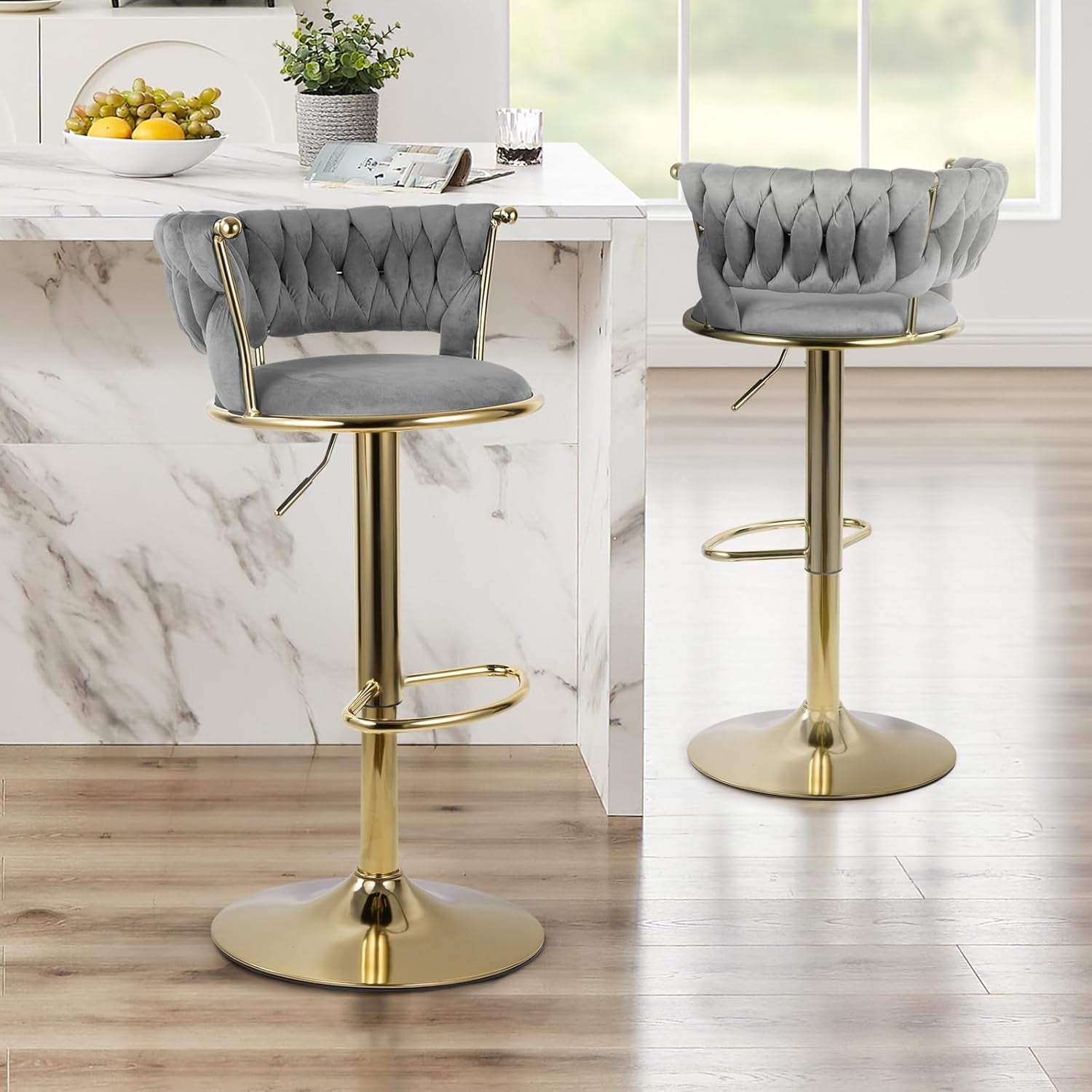 Homefun Swivel Velvet Bar Stools Set of 2, Height Adjustable