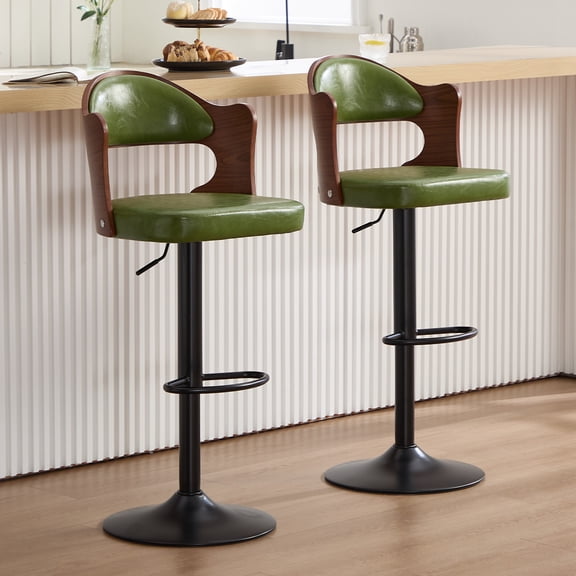 Homefun Swivel Bar Stools Set of 2,Wooden Upholstered Scratch-Resistant Fabric with Back,Chairs for Kitchen Island,Green