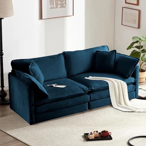 Homefun Chenille Sectional Sofa Comfy Large Size Loveseat Modern 4-Seat Couch Deep Seat Sofa Set for Living Room,Deep Blue