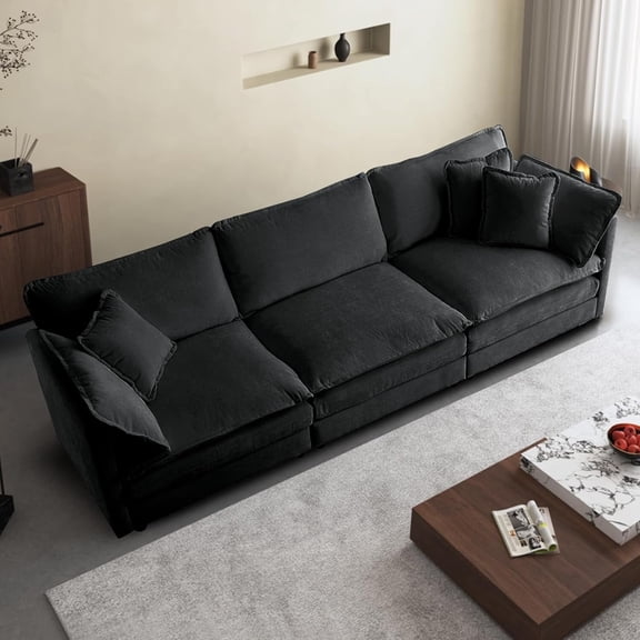 Homefun Chenille Sectional Sofa Comfy Modular 3-Seat Sofa With 5 pillows Deep Seat for Living Room,Grey