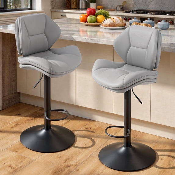 Homefun Swivel Bar Stools Set of 2,Double-Layer Filled Upholstered with Back,Adjustable Height,Faux Leather for Kitchen Island