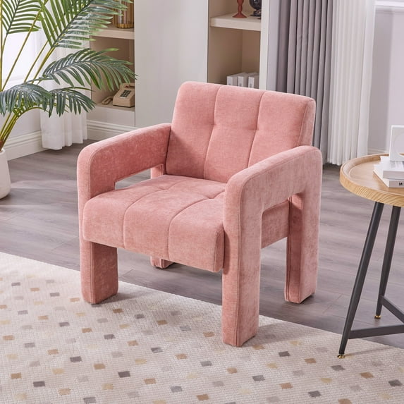 Homefun Modern Armchair Minimalist Nordic Padded Upholstered Accent Chair Living Room Bedroom Office Seating,Pink