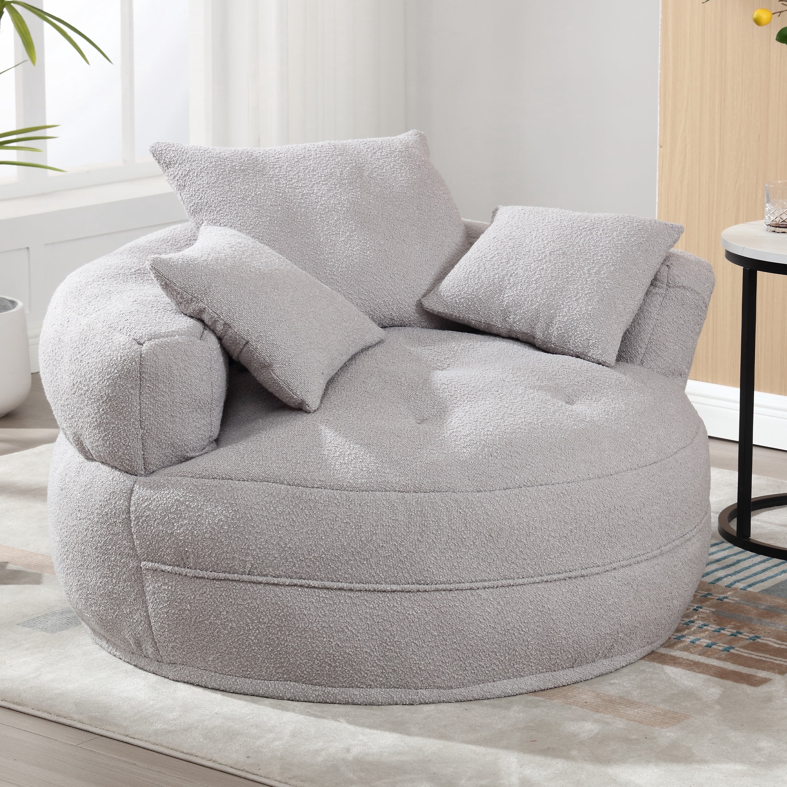 Homefun 50" Chenille Oversized Accent Barrel Chair, Fluffy Round Lazy Sofa Chair for Adults, No Assembly Required,Gray - Walmart.com