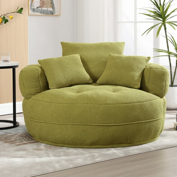 Homefun 50" Chenille Oversized Accent Barrel Chair, Fluffy Round Lazy Sofa Chair for Adults, No Assembly Required,Olive