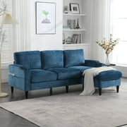 Homefun Chenille Sectional Sofa Storage Ottoman L Shape Solid Wood Frame Multifunctional Side Pocket Cup Holder