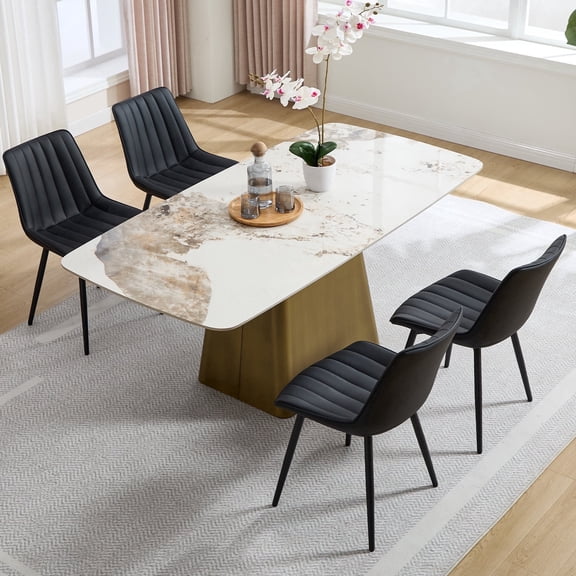 Homefun Modern Dining Chairs Set of 4 Upholstered with Thick Cushions Metal Legs,for Kitchen Living room,Black