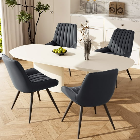 Homefun Modern Dining Chairs Set of 4 Upholstered with Thick Cushions Metal Legs,for Kitchen Living room,Dark grey