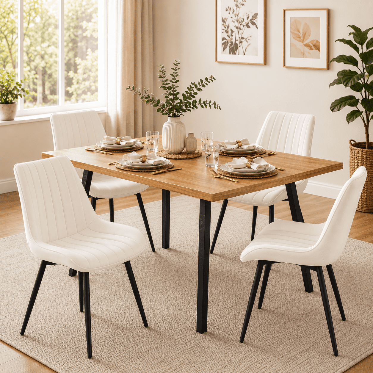 Homefun Modern Dining Chairs Set of 4 Upholstered with Thick Cushions ...