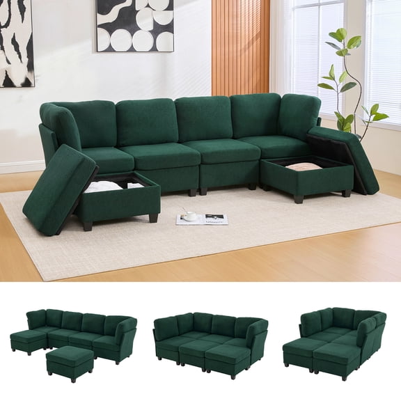Homefun Modular Sectional Sofa 6-Seat Freely Combinable Convertible Chaise with Storage Ottoman for Home Apartment Office