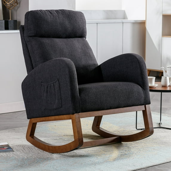 Homefun Nursery Rocking Chair for Living Room, Upholstered Mid-Century Modern Nursery Rocking Armchair Tall Back Accent Glider Rocker