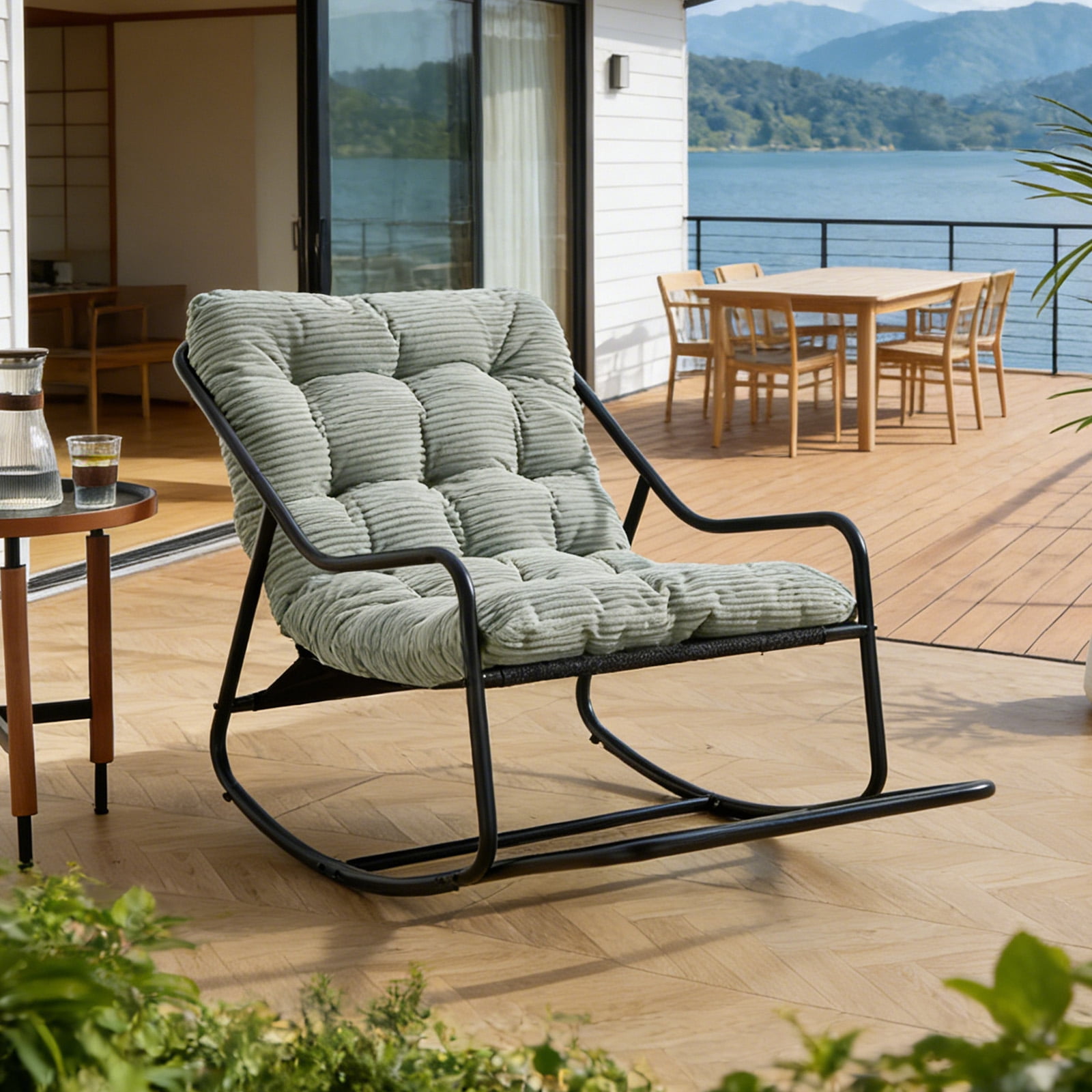 Homefun Outdoor Rocking Chair,Indoor Oversized Comfy Reading Chairs ...
