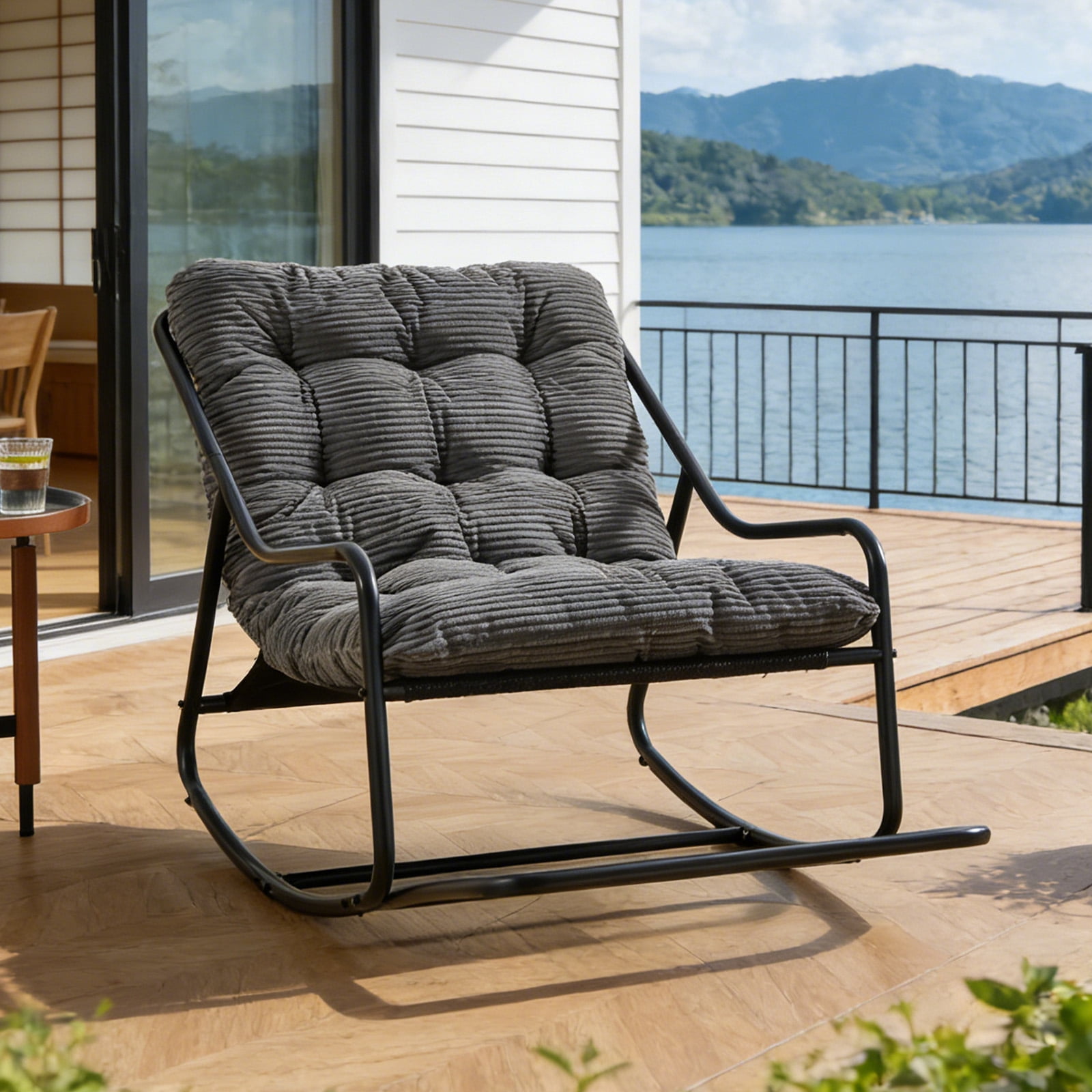 Homefun Outdoor Rocking Chair,Indoor Oversized Comfy Reading Chairs ...