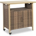 thumbnail image 1 of Homefun Outdoor Wicker Storage Cabinet Patio Bar Cart Prep Table Grill Station Movable Dining Cart Table Garden,Light brown, 1 of 7