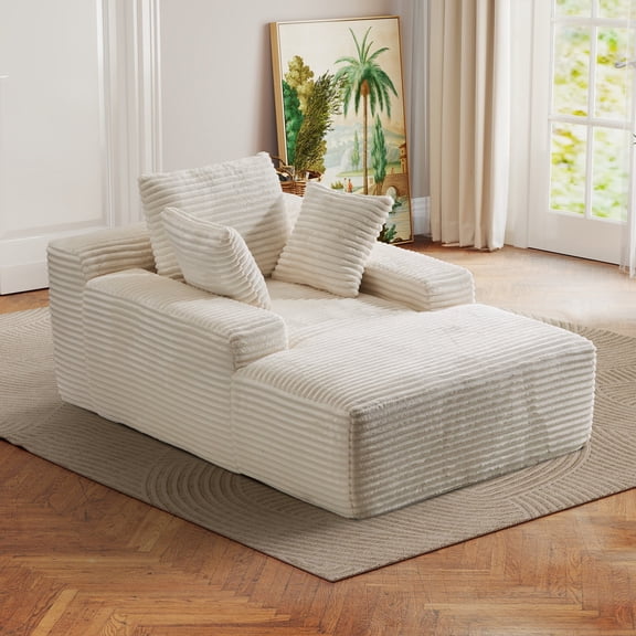 Homefun Oversized Chaise Lounge Chair Cozy Cloud Couch, Modern Plush Corduroy Upholstered Sleeper Sofa Daybed with 3 Throw Pillows No Assembly Required