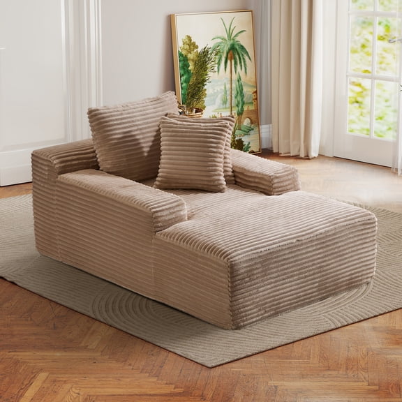 Homefun Oversized Chaise Lounge Chair Cozy Cloud Couch, Modern Plush Corduroy Upholstered Sleeper Sofa Daybed with 3 Throw Pillows No Assembly Required