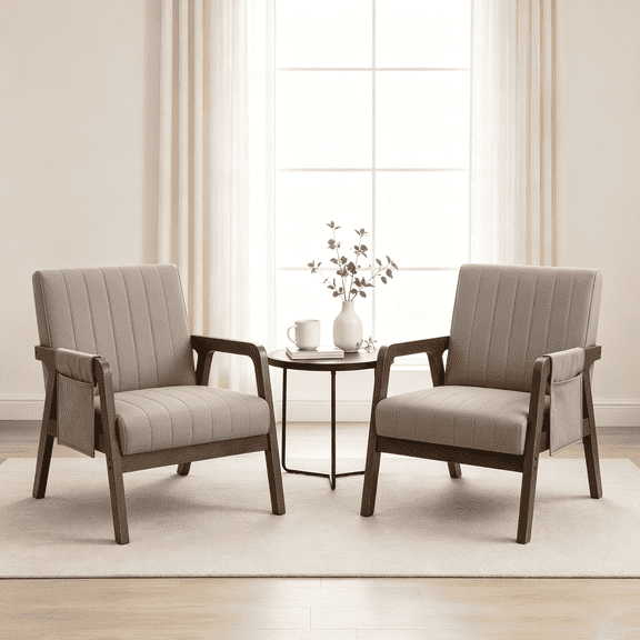 Homefun PU Leather Accent Chair Set of 2,Wood Frame Ergonomic Arm Chair with Side Pocket,Fill High-Density Sponge for Living Room Bedroom Office,Brown