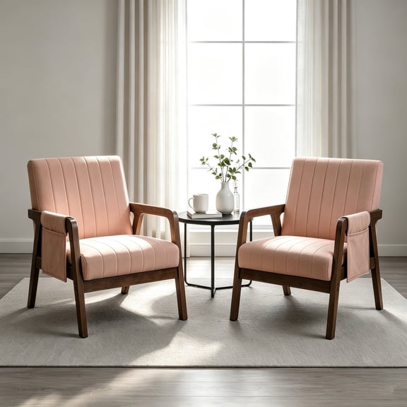 Homefun PU Leather Accent Chair Set of 2,Wood Frame Ergonomic Arm Chair with Side Pocket,Fill High-Density Sponge for Living Room Bedroom Office,Dusty Pink
