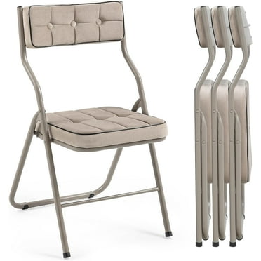 Homefun Padded Folding Chairs 4 Pack - Foldable Dining Chairs with Cushion, Portable and Assembled Folding Extra Chair for Guests Kitchen Office Wedding Party Khaki
