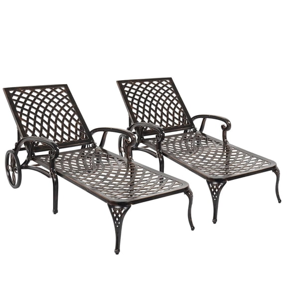 Homefun Pool Tanning Adjustable Backrest and Moveable Wheels Metal Chaise Lounge - Set of 2, Bronze