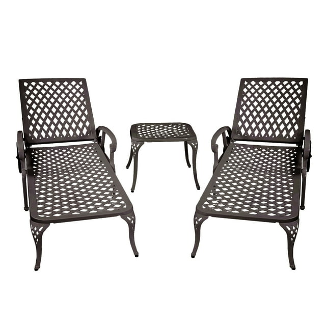 Homefun Pool Tanning Adjustable Backrest and Moveable Wheels Metal Chaise Lounge - Set of 2, Bronze