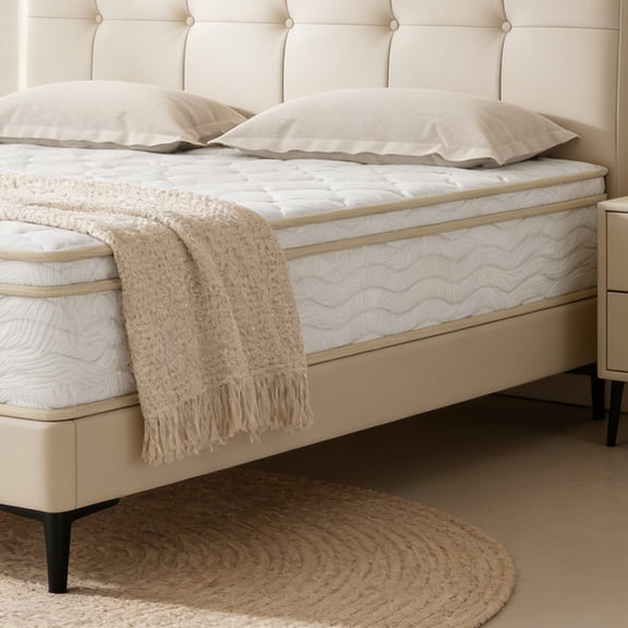 Homefun Queen Size Mattress 12" Euro Top Pocket Coil and Cooling Gel Memory Foam Highly Breathable Quilted Cover Hybrid Mattress, Pressure Relief, and Motion Isolation, CertiPUR-US