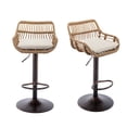 thumbnail image 1 of Homefun Rattan Bar Stools Set of 2 Adjustable Height 360 Swivel Low Back Stools with Footrest Breathable Linen Cushions, 1 of 7