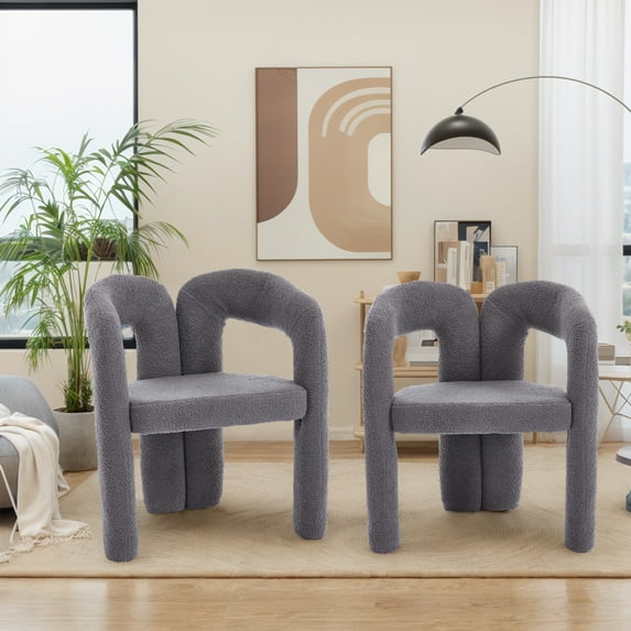 Homefun Set of 2 Contemporary Designed Teddy Fabric Upholstered Accent Chair Barrel Side Chairs Armchair