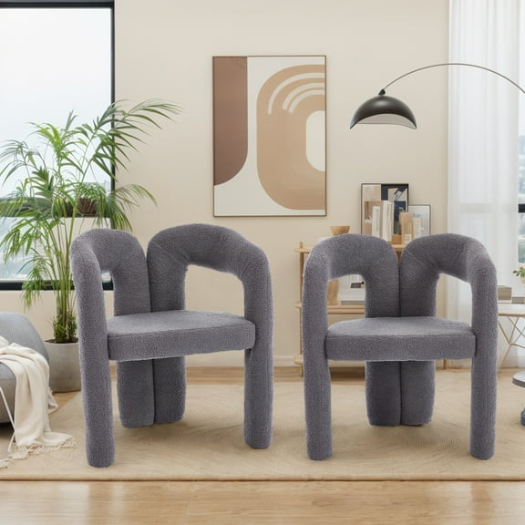 Homefun Set of 2 Contemporary Designed Teddy Fabric Upholstered Accent Chair Barrel Side Chairs Armchair