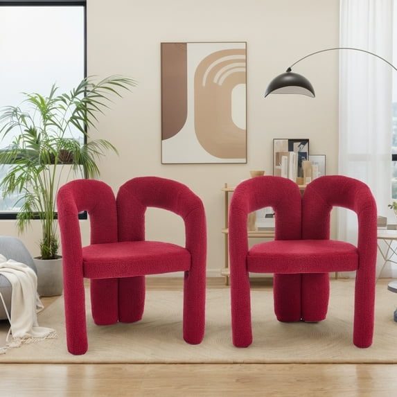 Homefun Set of 2 Contemporary Designed Teddy Fabric Upholstered Accent Chair Barrel Side Chairs Armchair