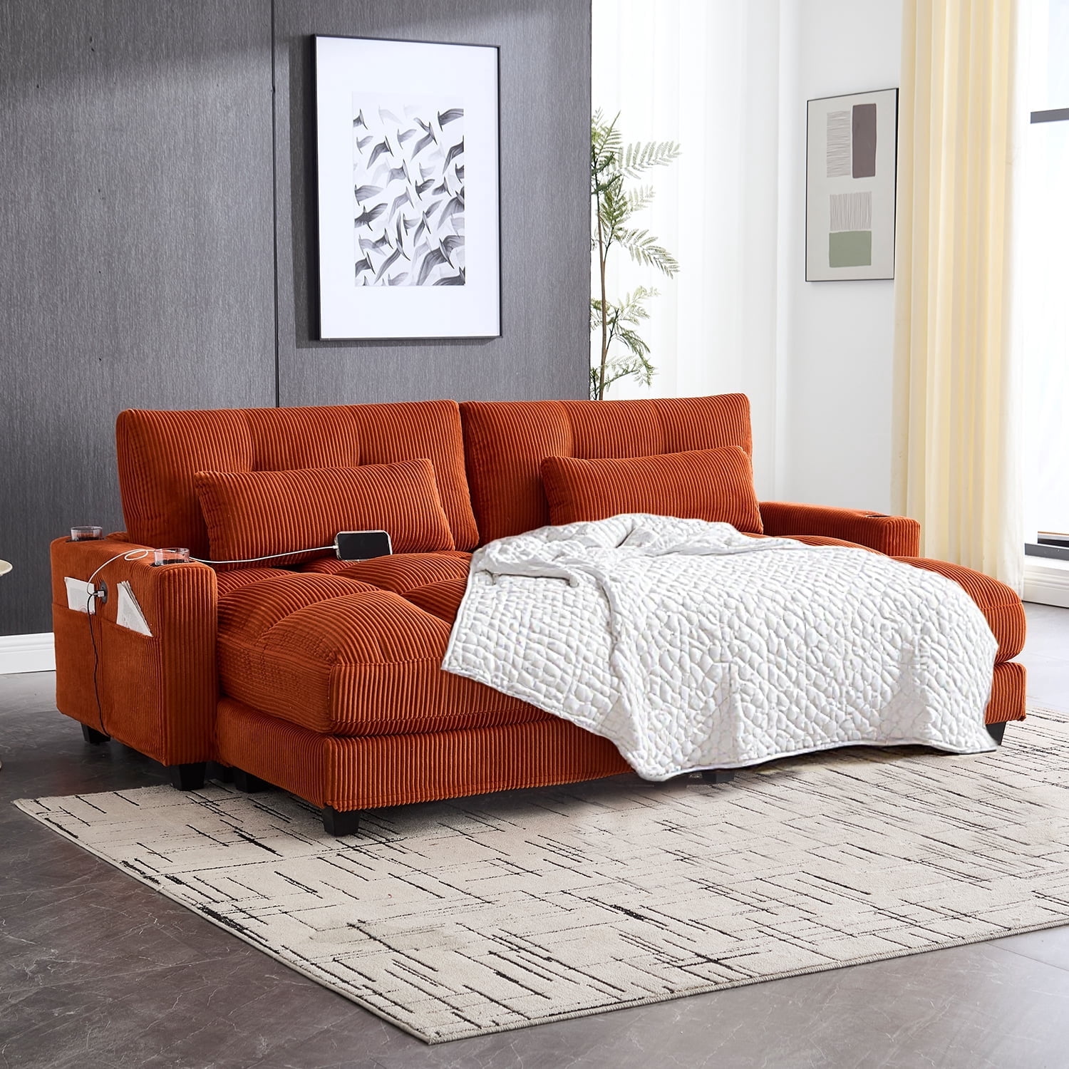 Homefun Sofa Bed Oversize Chaise Lounge Sleeper Chair Cozy Cloud Couch