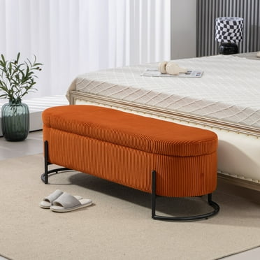 Homefun Storage Ottoman Bedroom End Bench,Upholstered Fabric with Safety Hinge, Entryway Padded Footstool