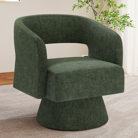 Homefun Swivel Accent Chair Modern Comfy Chenille Barrel Chairs Oversize Upholstered Round Arm Chair,Green