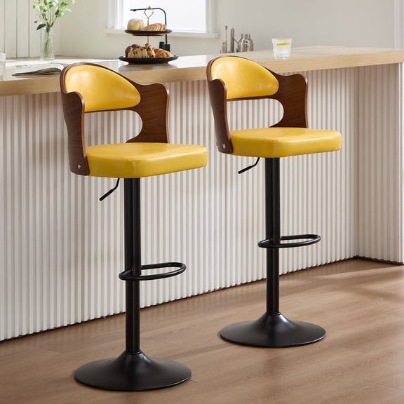 Homefun Swivel Bar Stools Set of 2,Wooden Upholstered Scratch-Resistant Fabric with Back,Chairs for Kitchen Island,Yellow