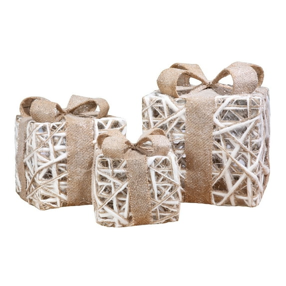 Homegear Christmas Set of 3 Pre-lit Gift Present Boxes w/ 60 LED Lights - Indoor/Outdoor Yard/Lawn Use - Silver Sparkle