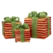 Homegear Christmas Set of 3 Pre-lit Gift Present Boxes w/ 60 LED Lights - Indoor/Outdoor Yard/Lawn Use- Wicker Green Bow