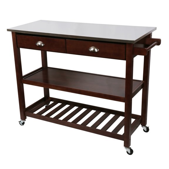 Homegear Open Storage Kitchen Cart with Shelves - Stainless Steel Top Brown